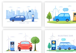 16 Charging Electric Green Car illustration