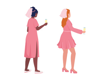 Ladies in pink semi flat color vector characters set preview picture