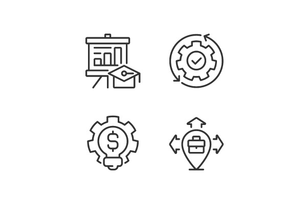 Improvement business process pixel perfect linear icons set