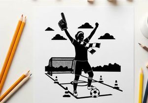 Silhouette of a triumphant soccer player celebrating a goal