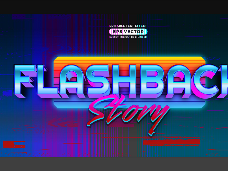 Flashback Story Text Effect Style with retro vibrant theme realistic neon light concept for trendy flyer, poster and banner template promotion