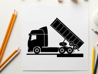 Silhouette of a dump truck with raised bed