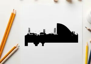 Silhouette of sydney opera house and city skyline at sunset