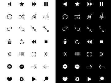 Media player glyph icons set for night and day mode preview picture
