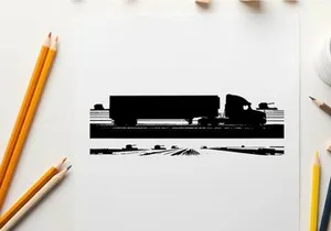 Truck silhouette driving on a highway at night
