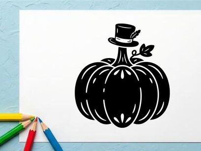 Halloween Pumpkin with Top Hat and Leaf for Fall Decor
