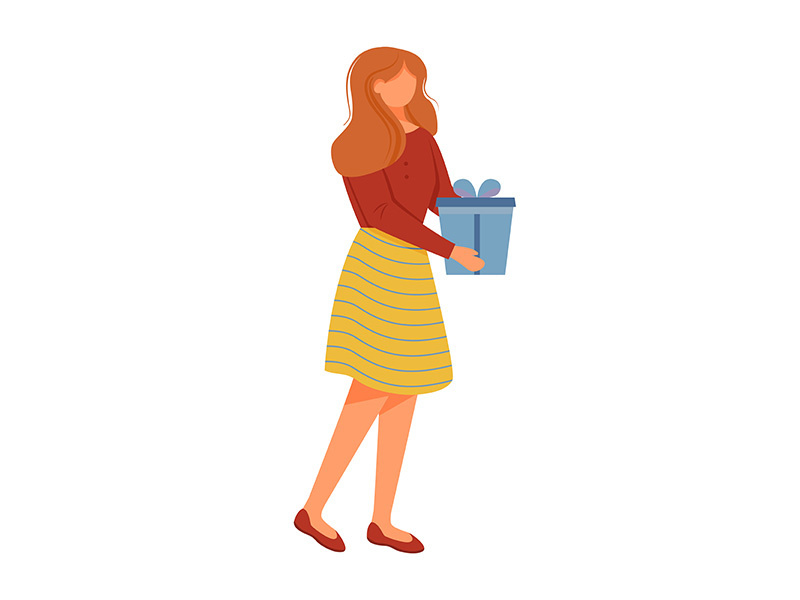 Young woman with gift flat vector illustration