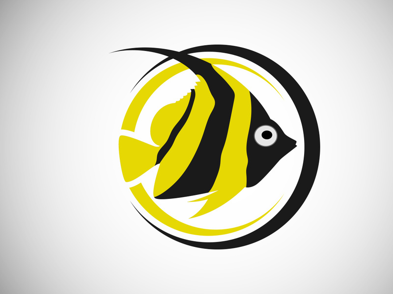 Angelfish in a circle. Fish logo design template. Seafood restaurant shop Logotype concept icon.