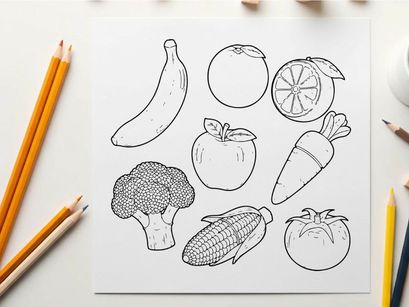 Fresh fruits vegetables flat design vector illustration set