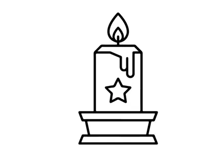 Hand-drawn Halloween candle with flame and star. Spooky hand-sketched jack-o'-lantern votive for festive autumn decor.