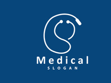 Stethoscope Logo, Simple Line Model Health Care Logo Design