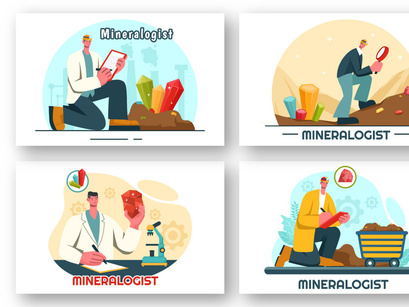 9 Mineralogist Vector Illustration