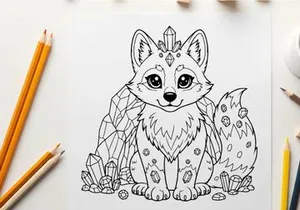 Cute winter fox with crown and ice crystals vector illustration
