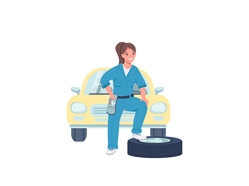 Woman car mechanic flat color vector detailed character