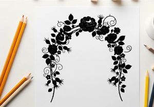 Silhouette floral arch with roses and leaves border