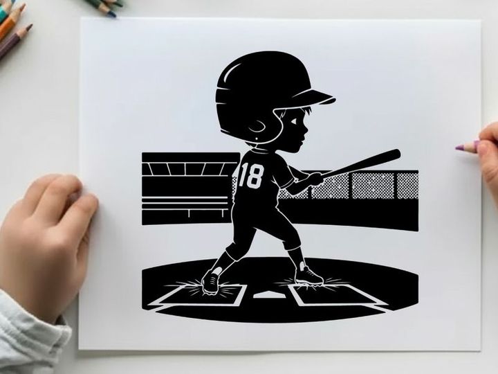 Baseball player silhouette at home plate ready to swing