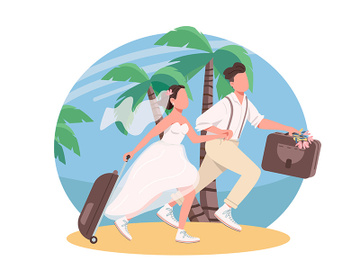 Just married couple honeymoon 2D vector web banner, poster preview picture