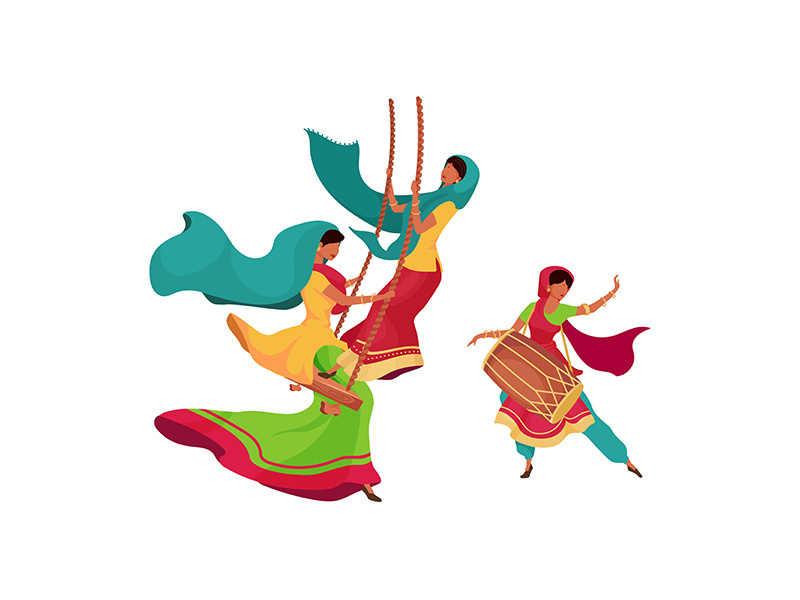 Teej festival celebration flat color vector faceless characters