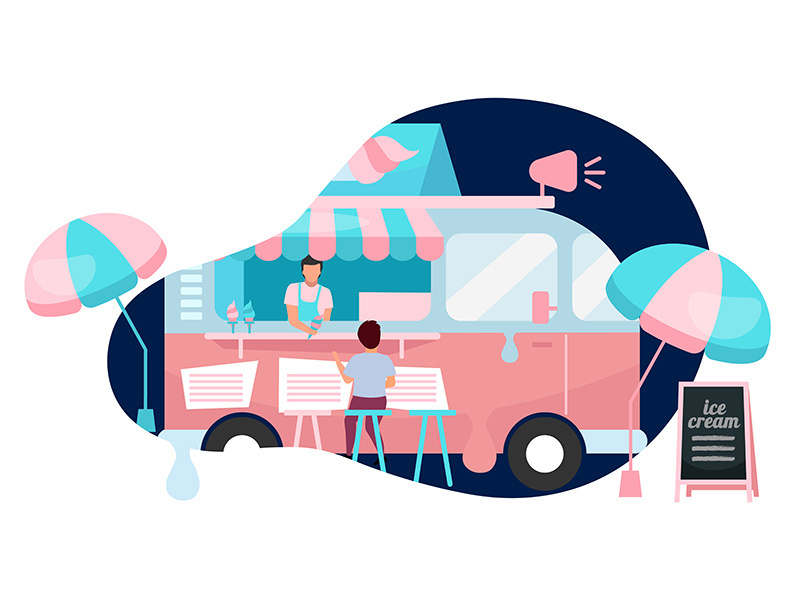 Ice cream food truck flat vector illustration