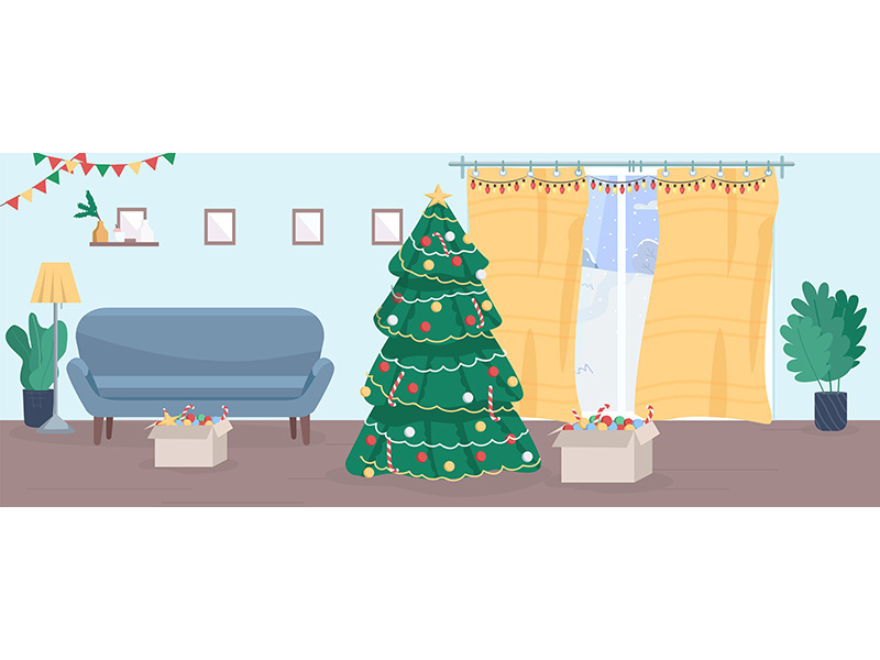 Christmas house semi flat vector illustration