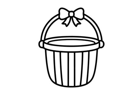 Leeres Picknickkorb-Symbol. Einfache Strichzeichnung einer geflochtenen Korb mit Schleife.