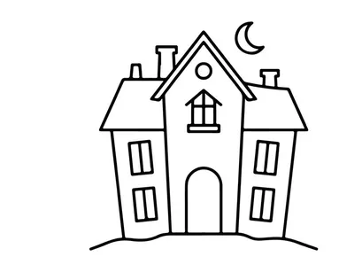 Line art house illustration with moon and chimney. Minimalist real estate vector drawing for architectural design.