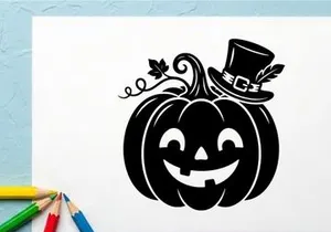 Halloween Pumpkin with Jack-o'-Lantern Face and Witch Hat