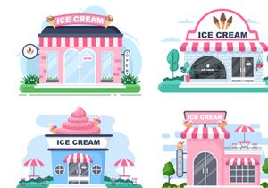 16 Coffeehouse, Cafe or Ice Cream Shop Illustration