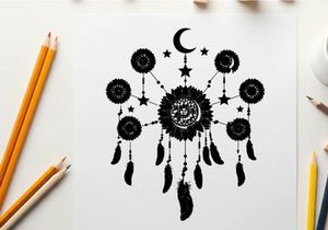 Dreamcatcher silhouette with crescent moon and stars