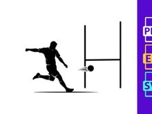 Soccer player kicking a ball towards the goal post in a match