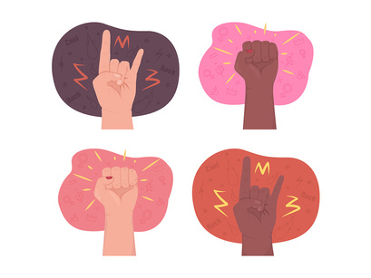 Fist symbols 2D vector isolated illustration set