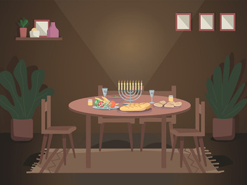 Dinner for hanukkah flat color vector illustration preview picture
