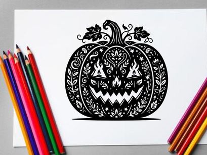 Calabaza de Halloween con Cara de Jack-o'-Lantern Siniestra para Decoración de Otoño