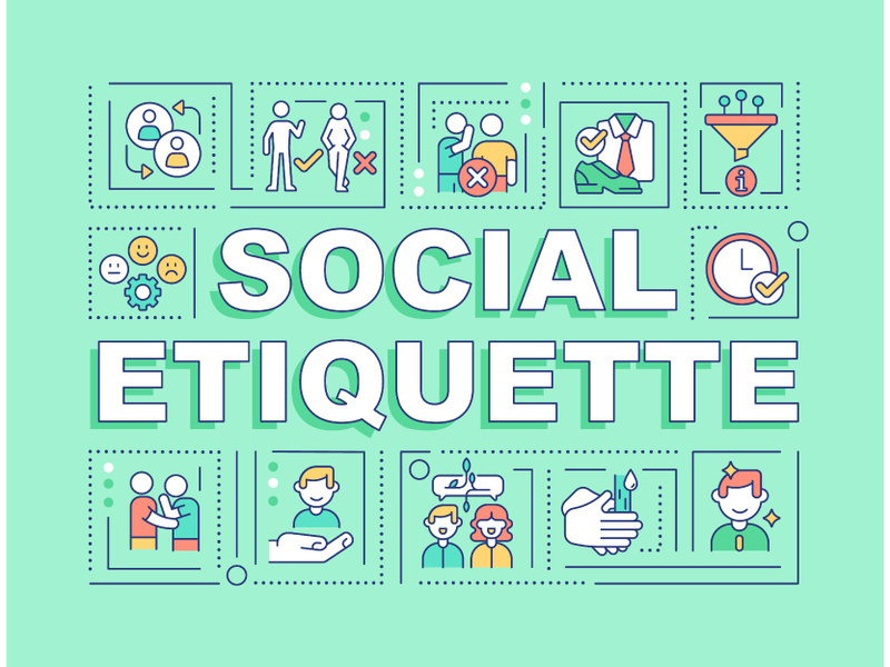 Social etiquette word concepts green banner