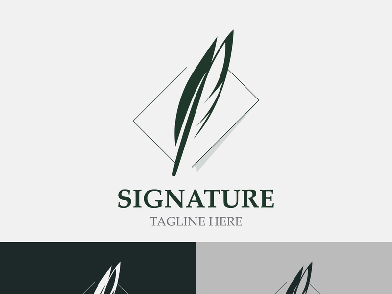 Feather and signature logo design minimalist business symbol sign template illustration