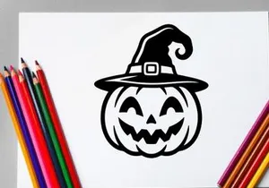 Halloween Pumpkin with Witch Hat for Fall and Holiday Decor