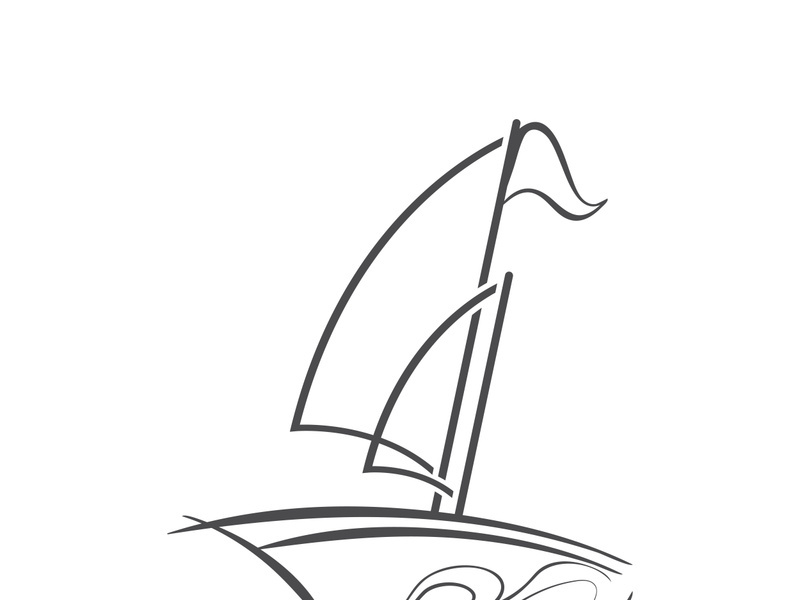 Sailboat boat on sea ocean wave with logo design simple ship