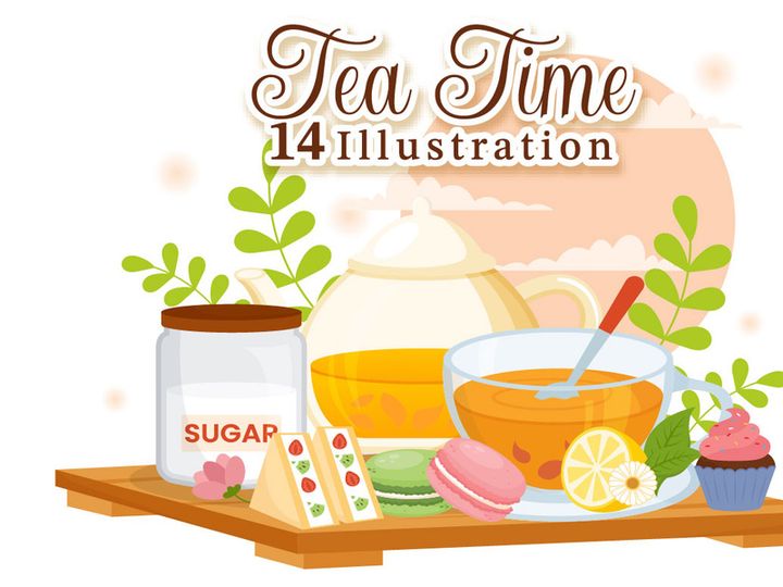 14 Tea Time Vector Illustration