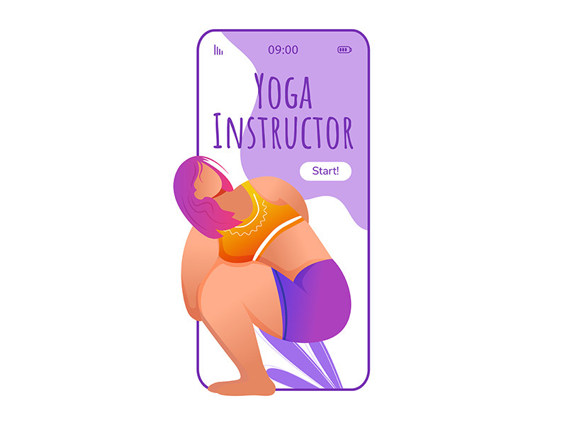 Yoga instructor smartphone interface vector template