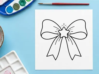 Christmas gift bow with star icon, festive holiday ribbon vector illustration