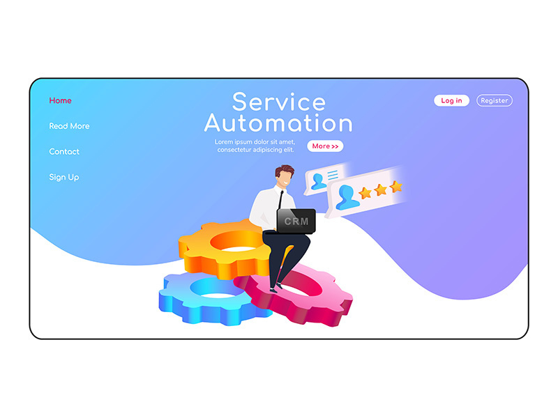 Service automation landing page flat color vector template