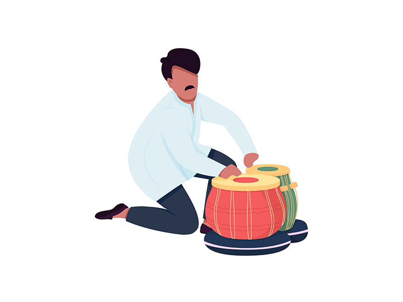 Indian musician play tabla drums flat color vector faceless character