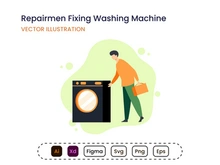 Repairmen Fixing Washing Machine