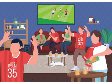 Watching football game with friends flat color vector illustration preview picture
