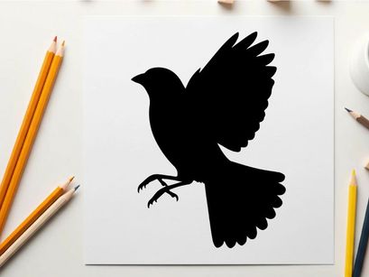 Silhouette of a bird in flight with outstretched wings and legs