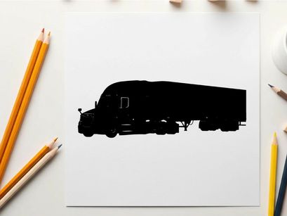 Black silhouette of a large semi truck with trailer