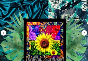 Sunflower in a Sunflower Field with Trippy Colorful Retro Patchwork Background & Border DIGITAL Printable Downloadable Wall Art Flower Art