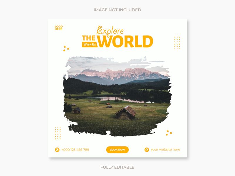 Social media design post travel, Template for social media post, template design for travel ads