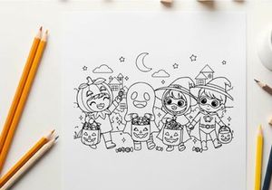 Halloween kids trick or treat vector illustration flat design