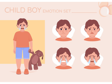 Offended little boy crying semi flat color character emotions set preview picture